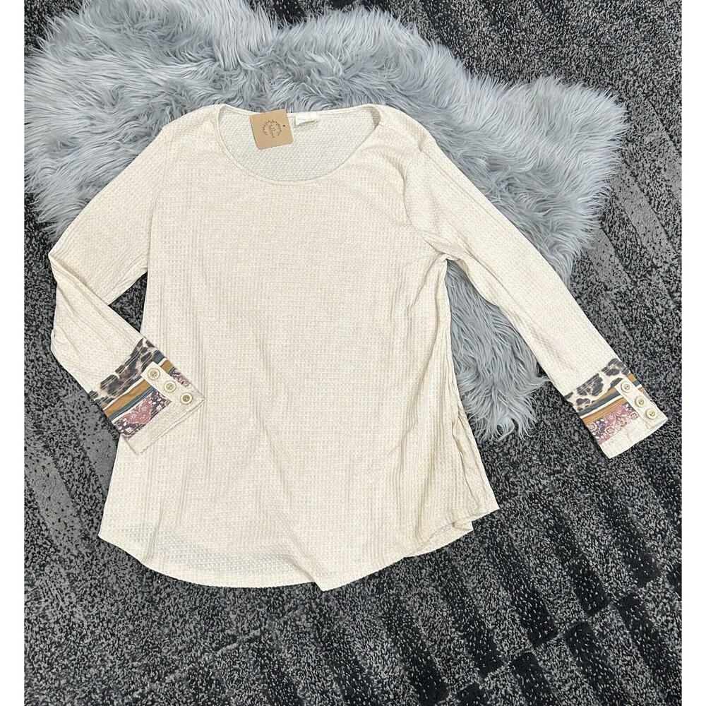 Lovely Melody Women’s Waffle Knit Color Block Designed Top Size XL